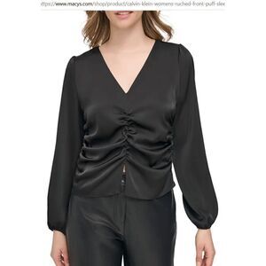Calvin Klein Women's Ruched-Front Long Puff-Sleeve Blouse S